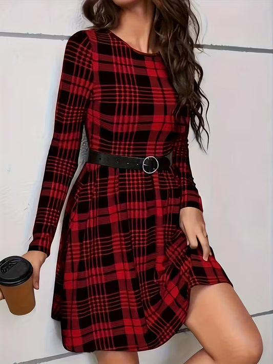 Elegant Plaid Print Knit Dress