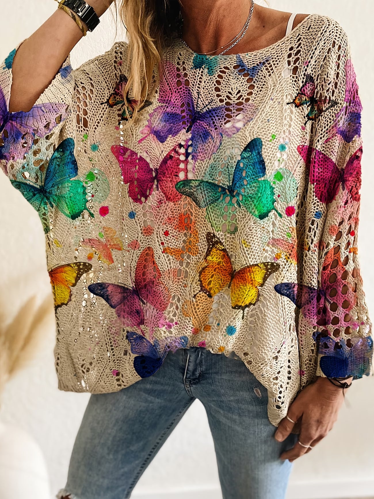 Off the Shoulder Hollow Batwing Loose Top