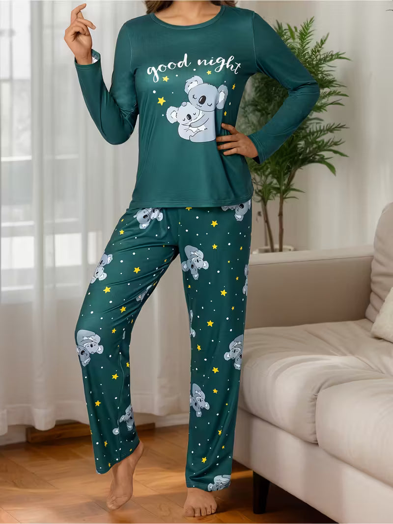 Double Long Cute Starry Sky Koala Casual Set,