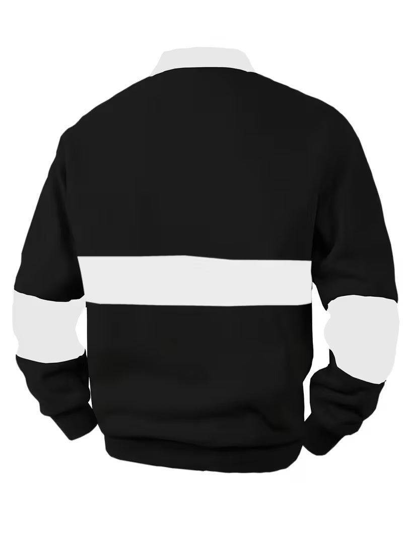 Men'S Button- Collar Striped Henley Sweater