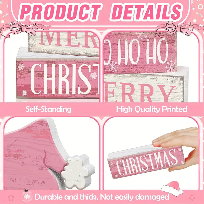 4pcs Rustic Wooden Christmas Decorative Signs & Plaques