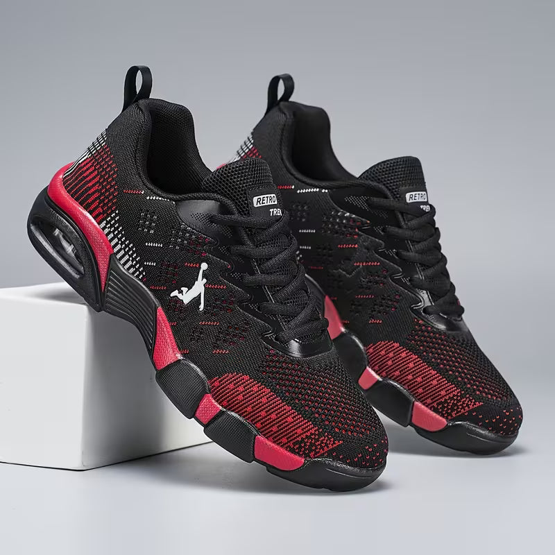 Men'S Stylish Black & Red Geometric Pattern Sneakers