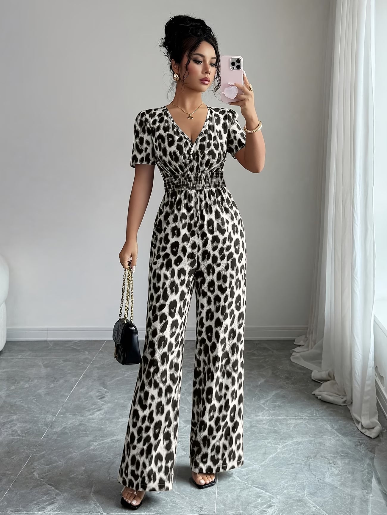 Cut V-Neck Vacation Style Elegant Casual Dress Pants