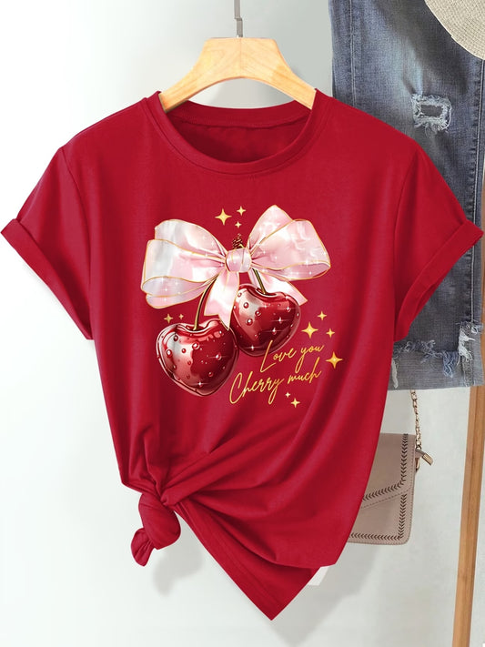 Sweet Cherry Bow Short-Sleeve T-Shirt
