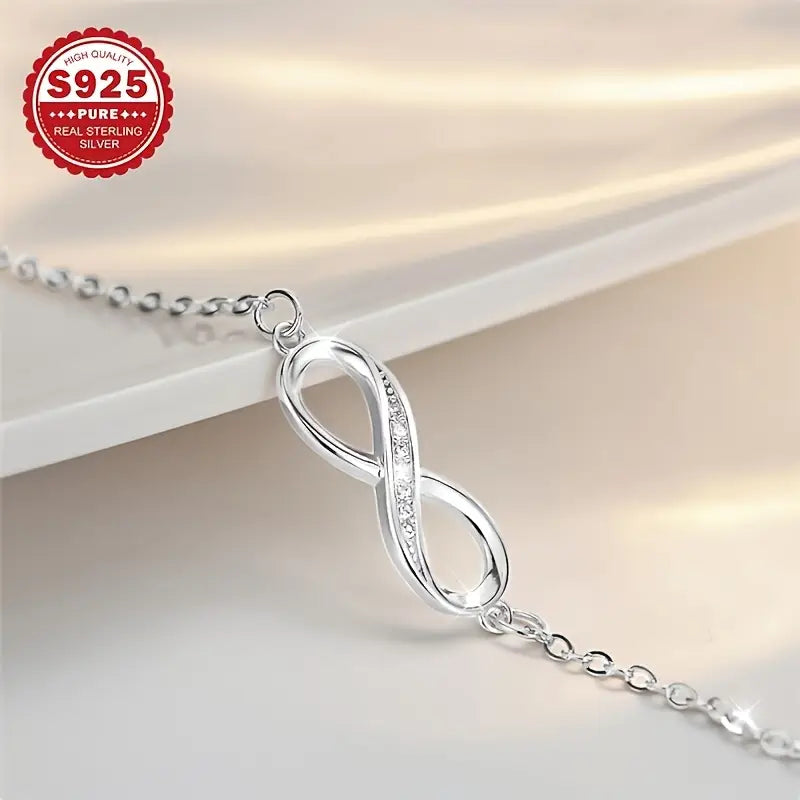 925 Pure Silver Infinity Symbol Bracelet with Sparkling Cubic Zirconia