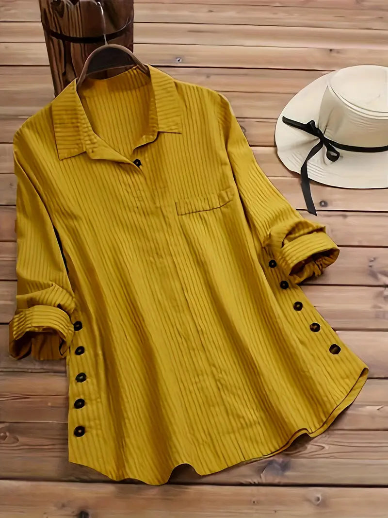Rollable Sleeve Solid Side Button Blouse,