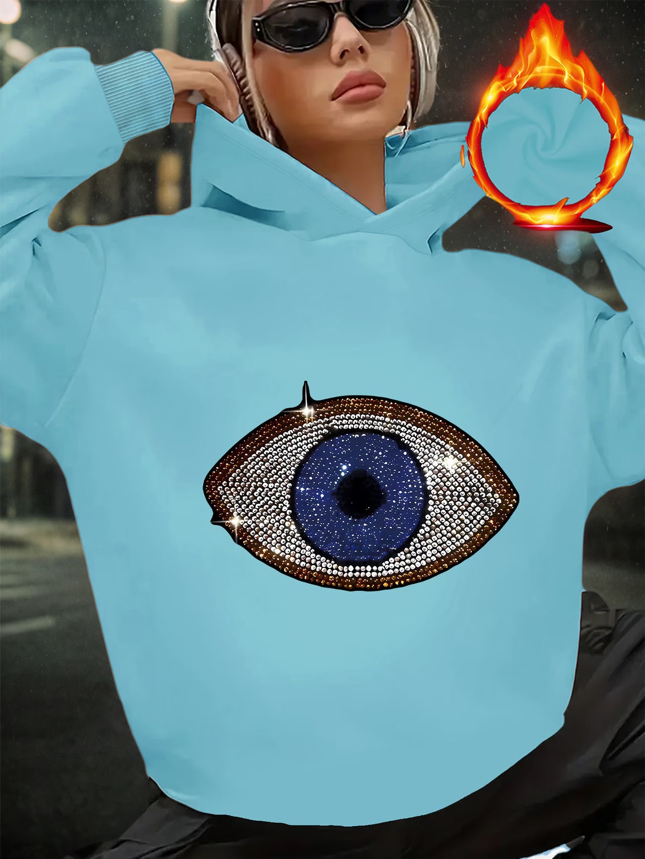 Full-Eye Face Print Hooded Sweatshirt
