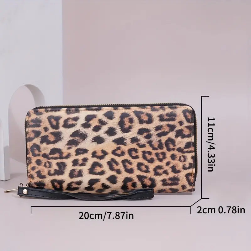 Large Wallet - Leopard Print Long purse with Zipper Closure