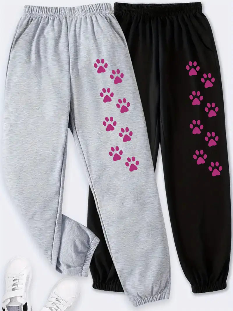 Two-pack of one-row cat paw print pants