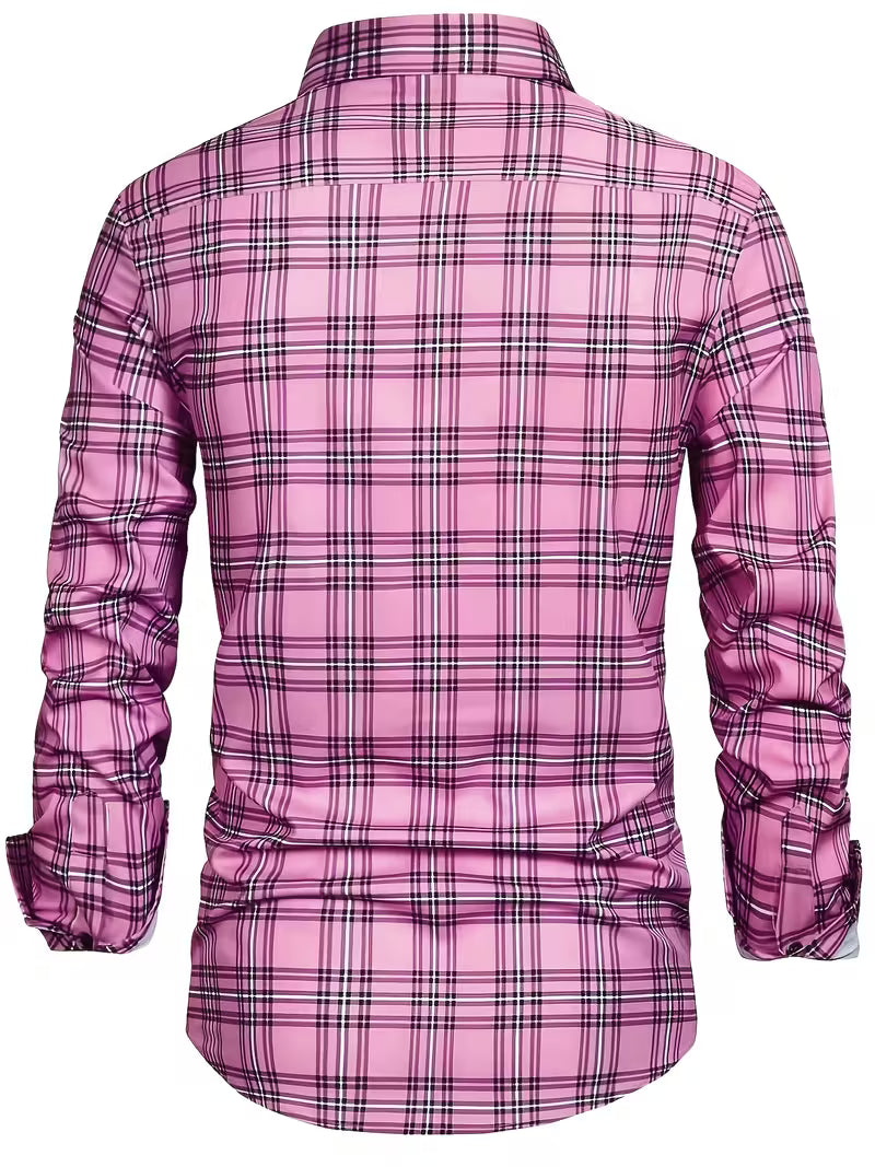Men's Bohemian Plaid Dress Shirt
