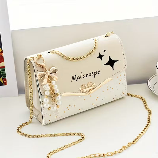 Customizable Name "Malarespe" Engraved, Elegant White Crossbody Bag