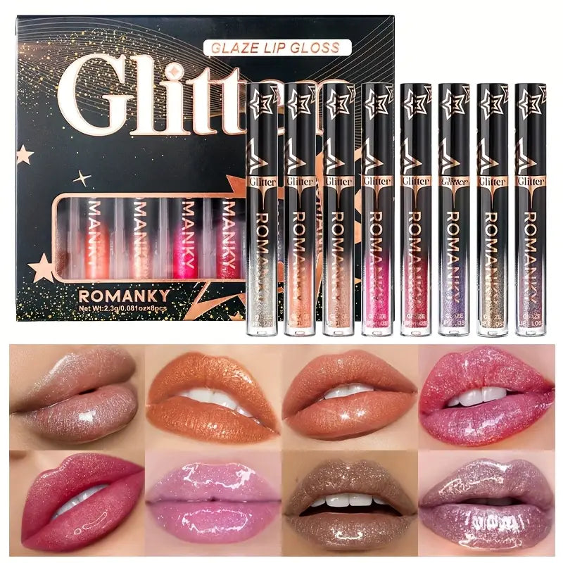 8pcs/set ROMANKY Glitter Lip Gloss