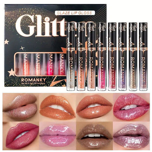 8pcs/set ROMANKY Glitter Lip Gloss