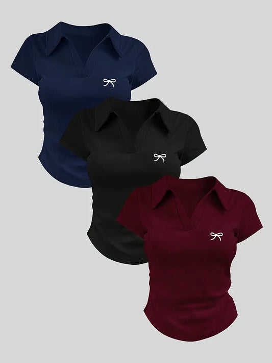 Targeted Three-Piece Bow Print Shirt