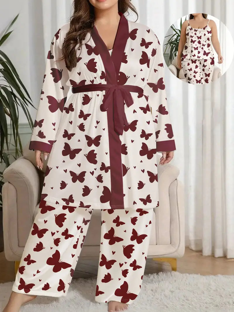 3pcs 's Plus Size Pajama Set