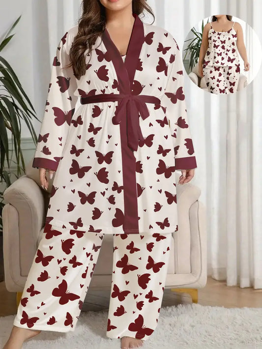 3pcs 's Plus Size Pajama Set
