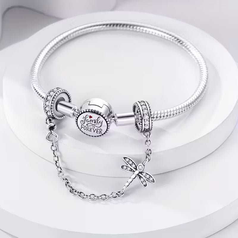 Original Design Silver-Plated Low-Allergy Dragonfly Gel Plugs Safety Chain Charm Bracelet