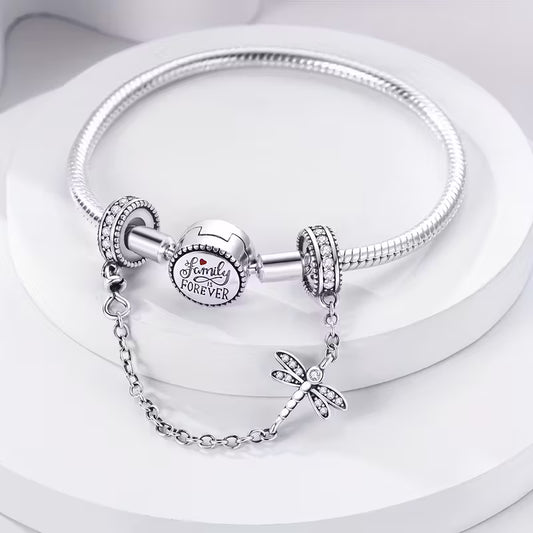 Original Design Silver-Plated Low-Allergy Dragonfly Gel Plugs Safety Chain Charm Bracelet