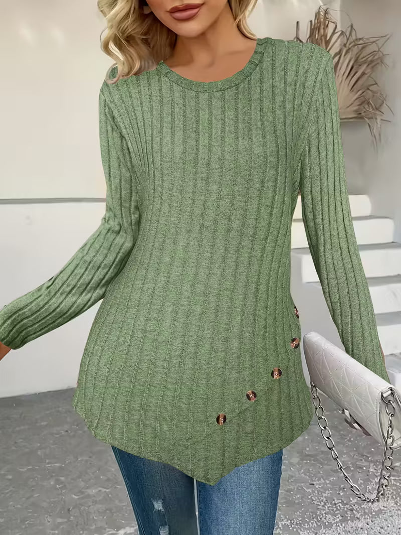 Plus Size - Women'S Plus Size Lightweight Ribbed Long Sleeve T-Shirt