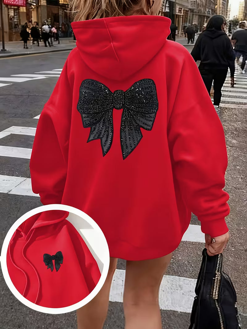 Women's Glittering Bow & Accent Hooded Sweater