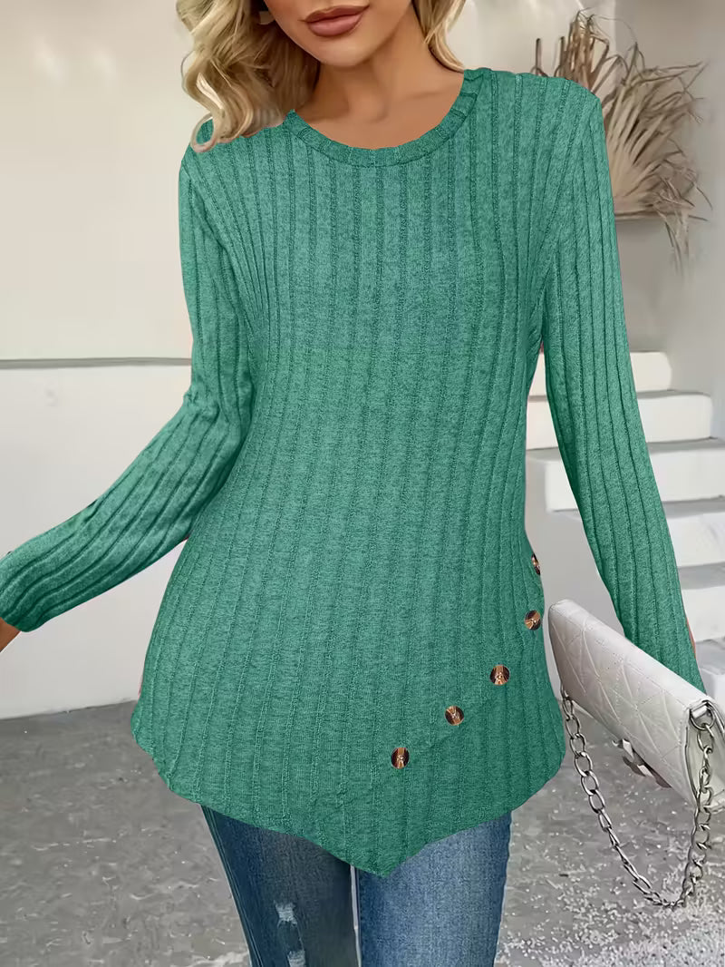 Plus Size - Women'S Plus Size Lightweight Ribbed Long Sleeve T-Shirt