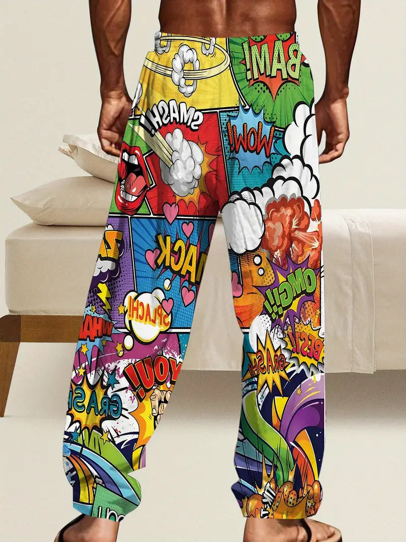 Men'S Retro Cartoon Print Joggers