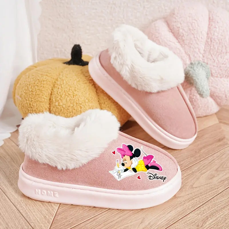 Minnie 2D Print Plush Slippers,