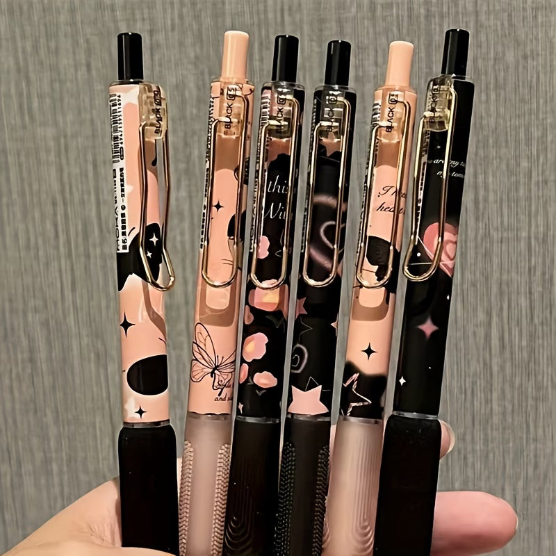 6-Pack Cool Black Butterfly Ultra-Soft Ballpoint Pen Set
