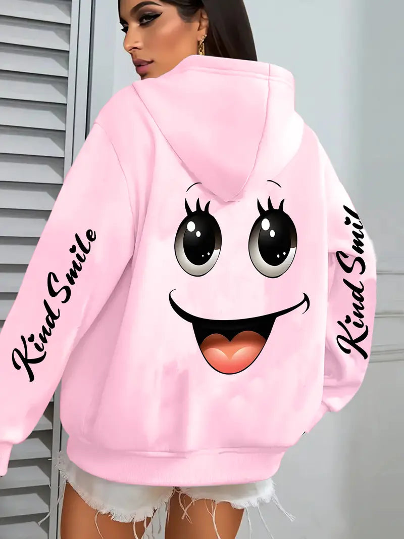 Women'S Cute Smiling Face Print Hoodie Jacket