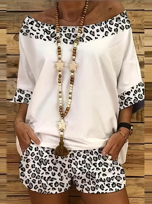 Leopard Print Casual Shorts Set