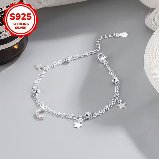 S925 Double-Layer Star And Moon Bracelet for Women,