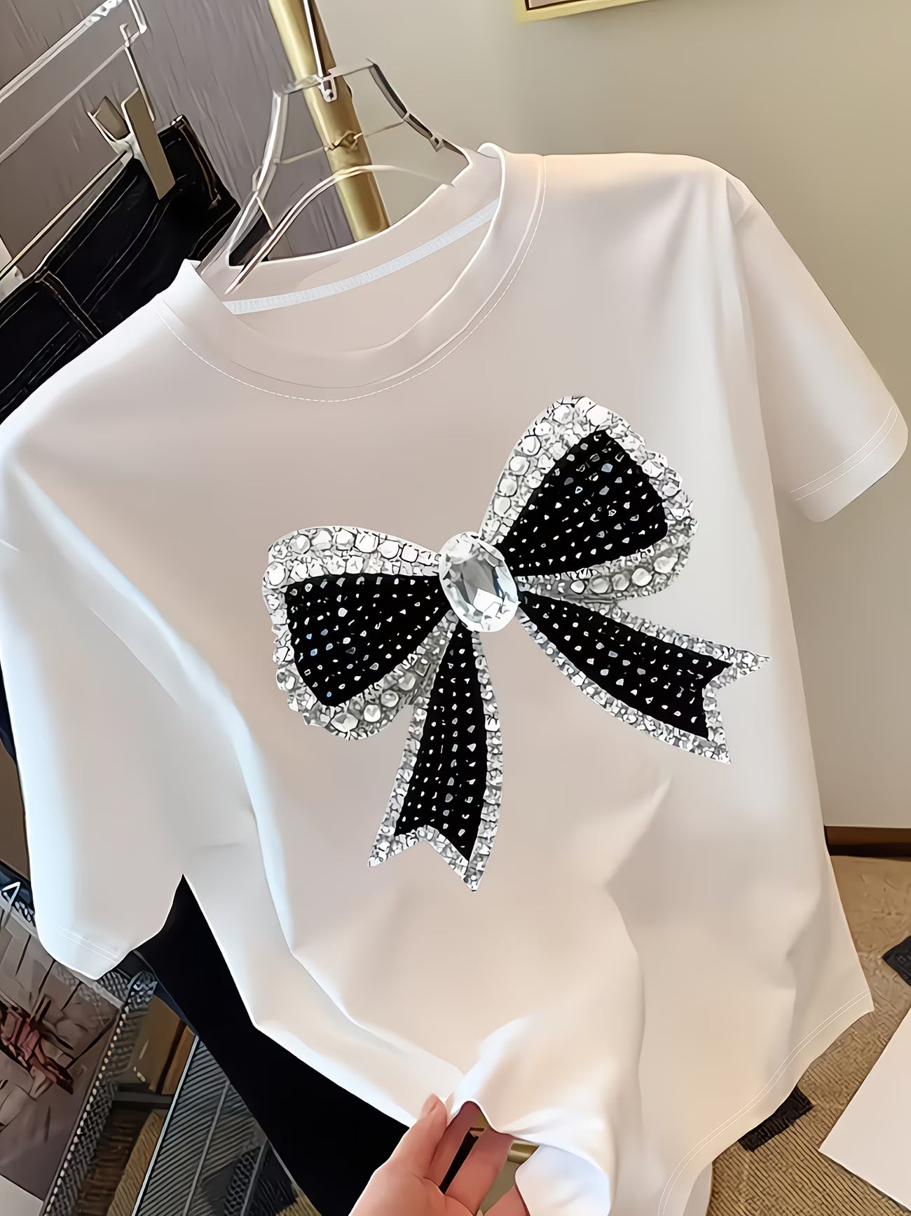 Sequin Bow Print T-Shirt