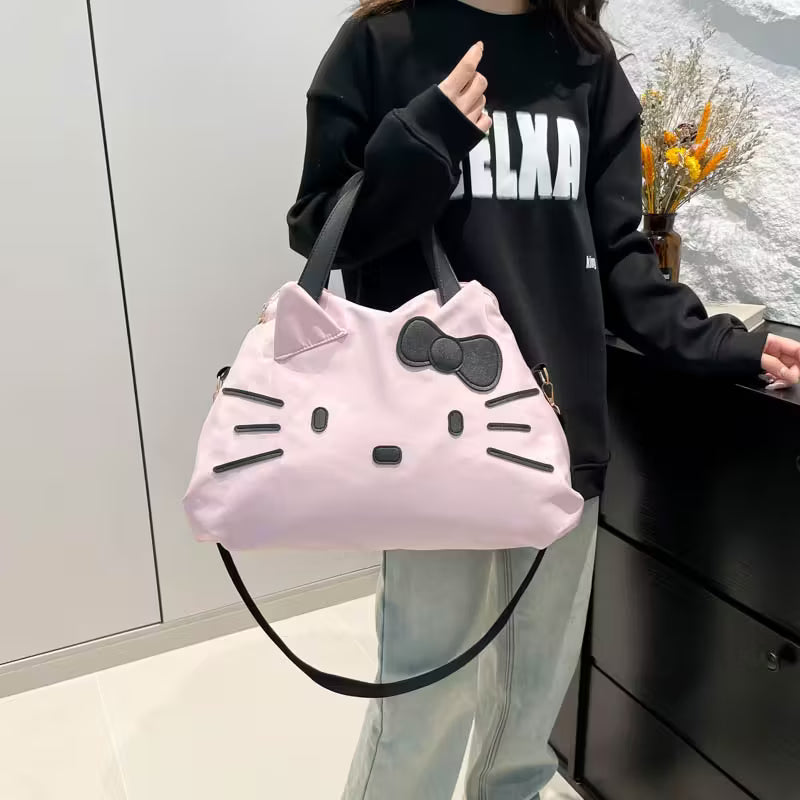 Hello Kitty Ladies' Cute Cat Face Pattern Nylon Tote Shoulder Bag