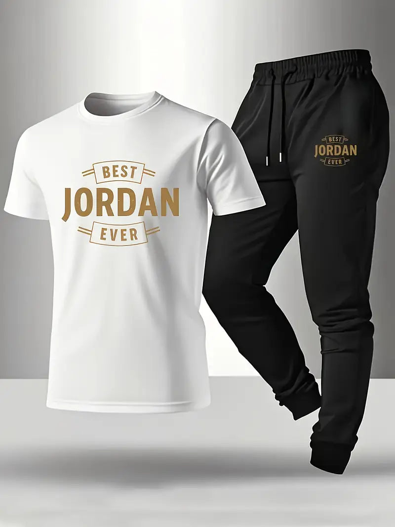 Men'S Round Neck Short Sleeve T-Shirt and Pants Set