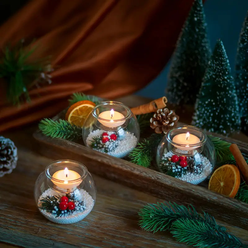 Set of 3 Christmas Tealight Candle Holders: