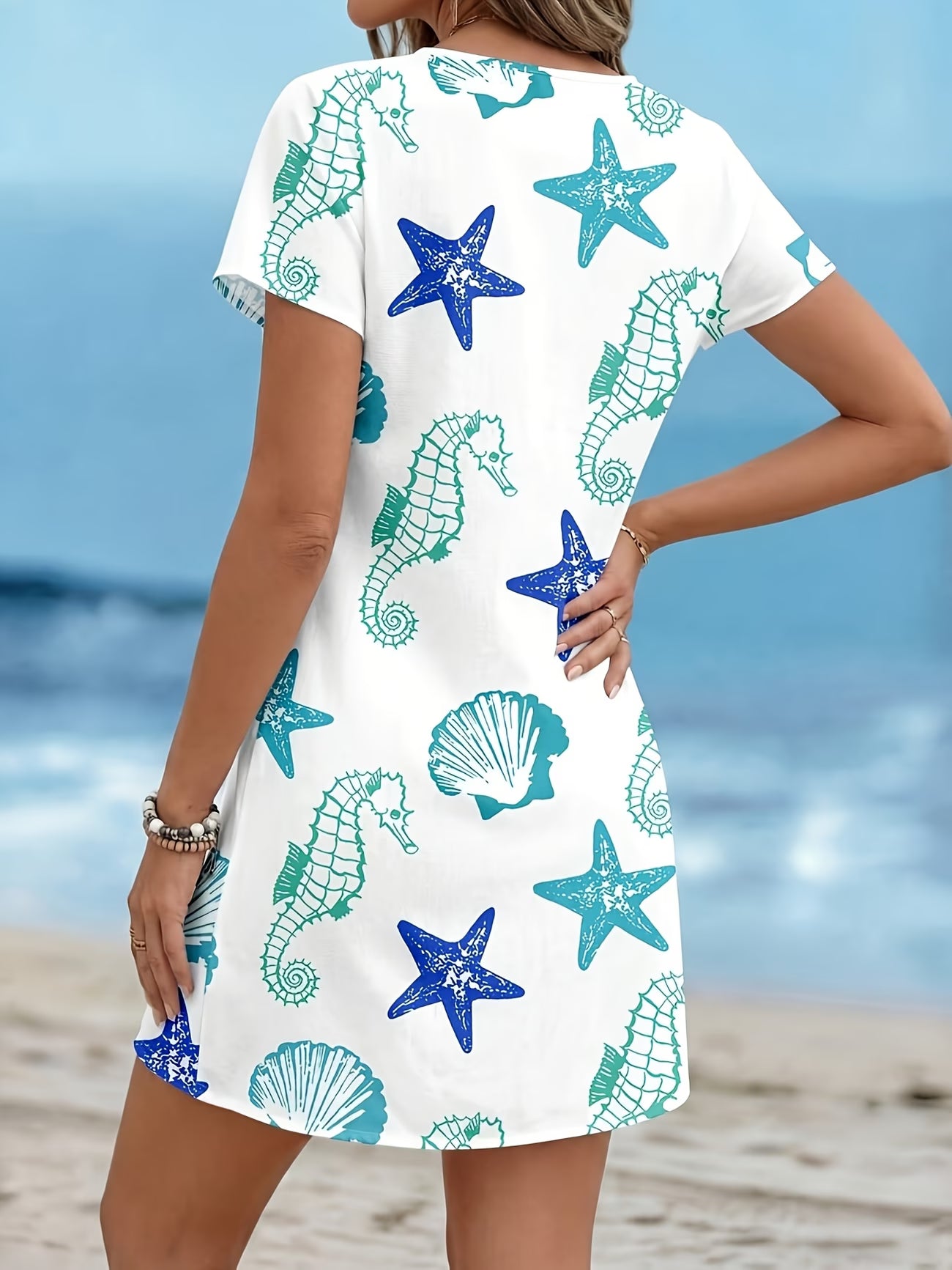 Starfish & Seahorse Print Mini Dress