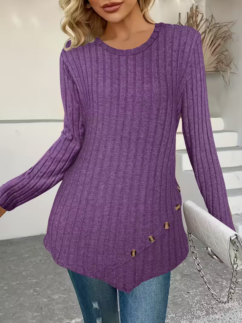 Plus Size - Women'S Plus Size Lightweight Ribbed Long Sleeve T-Shirt