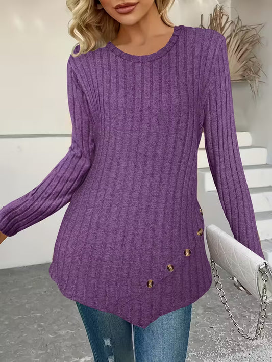 Plus Size - Women'S Plus Size Lightweight Ribbed Long Sleeve T-Shirt