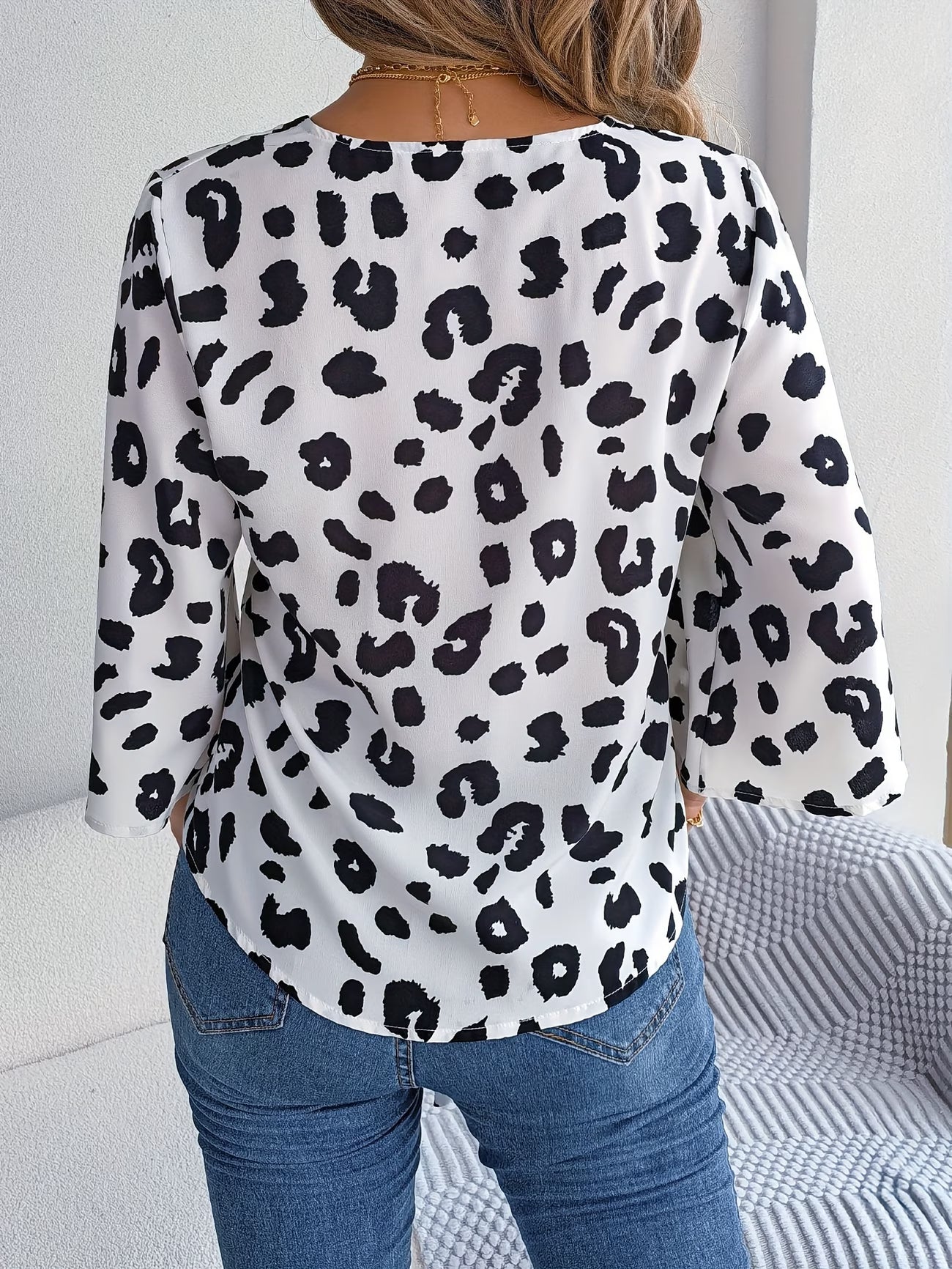 Women's Leopard Print 3/4 Sleeve Top