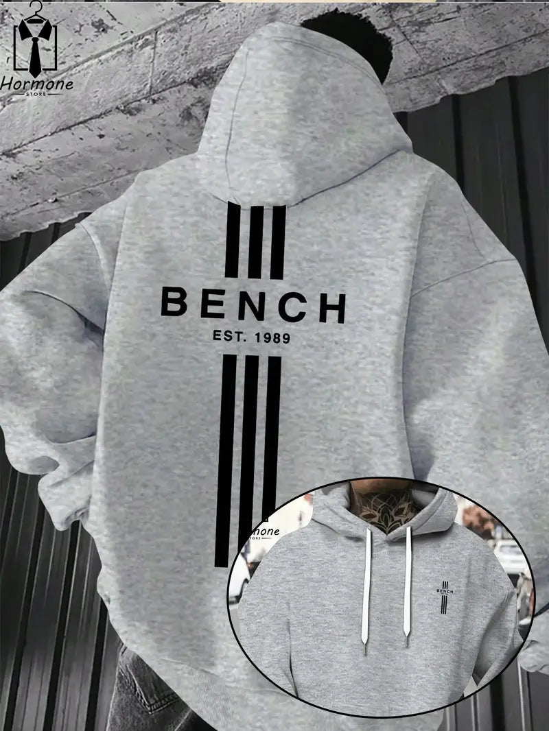 Men's Black Bench Logo Hoodie with White Stripes
