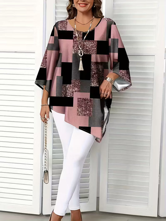 Women's Oversized Checkered Print Blouse