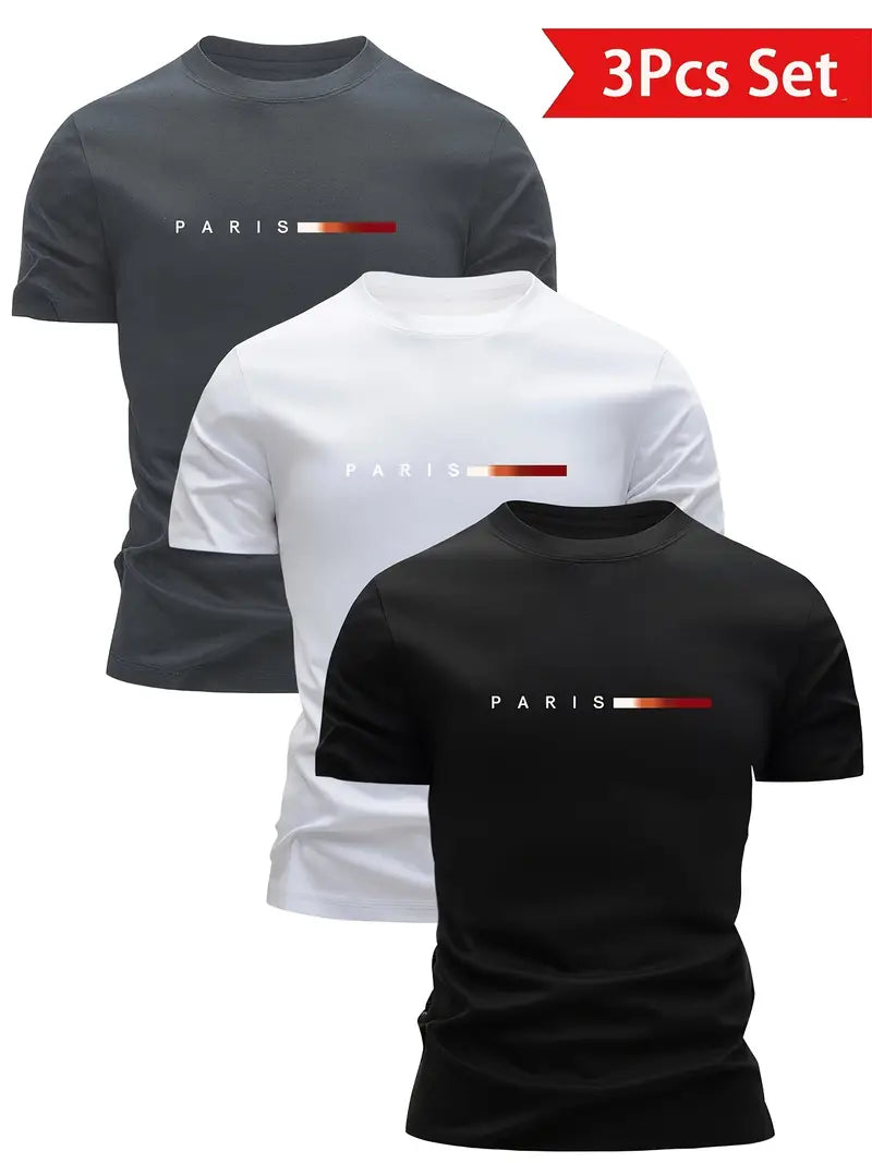 3pcs Men'S Lightweight Crew Neck T-Shirts