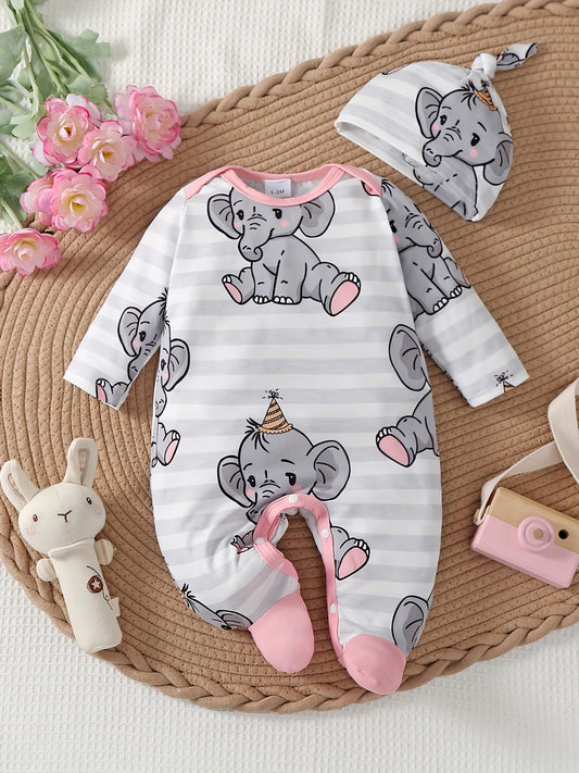 Elephant Print Children's Footed Romper with Hood,