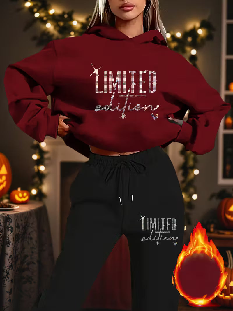 2pcs Women's Oversized Fleece Hooded Sweatshirt & Joggers Set