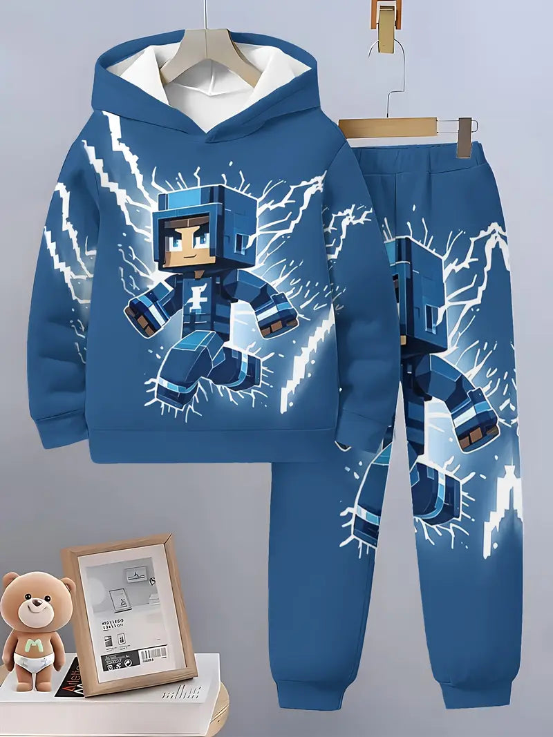 Boys' Fashion 3D Printed Casual Hoodie Set