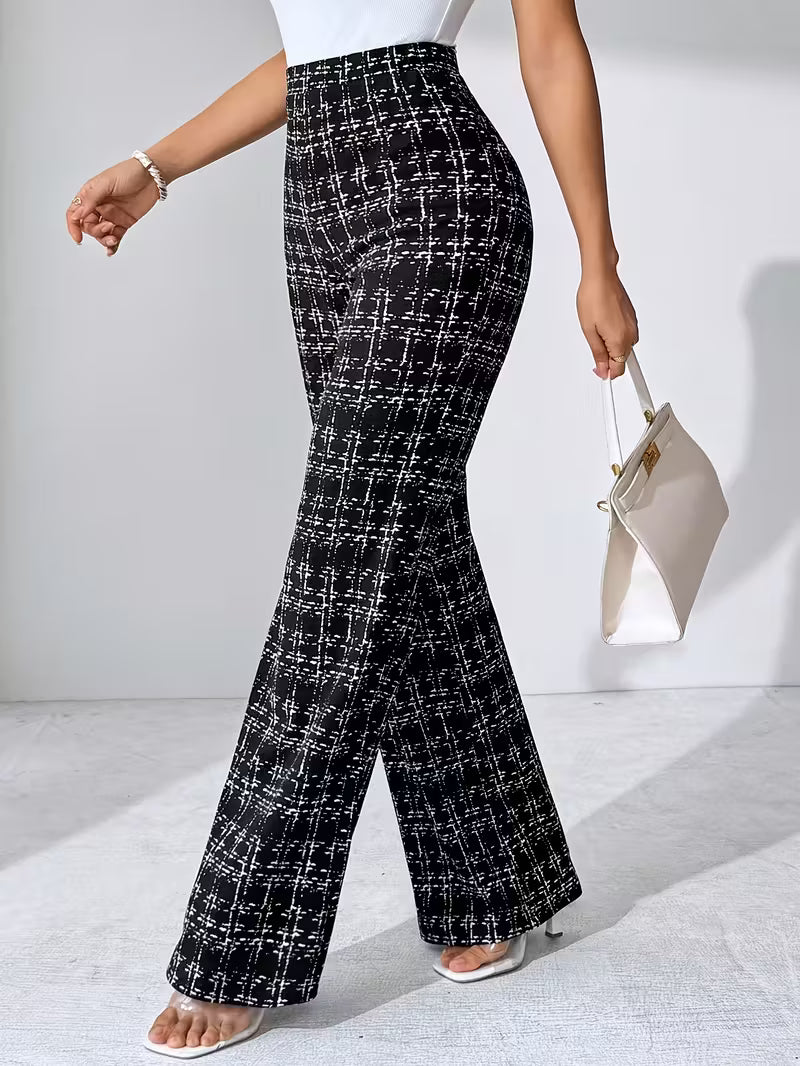 Women'S Black and White Plaid Flare Pants