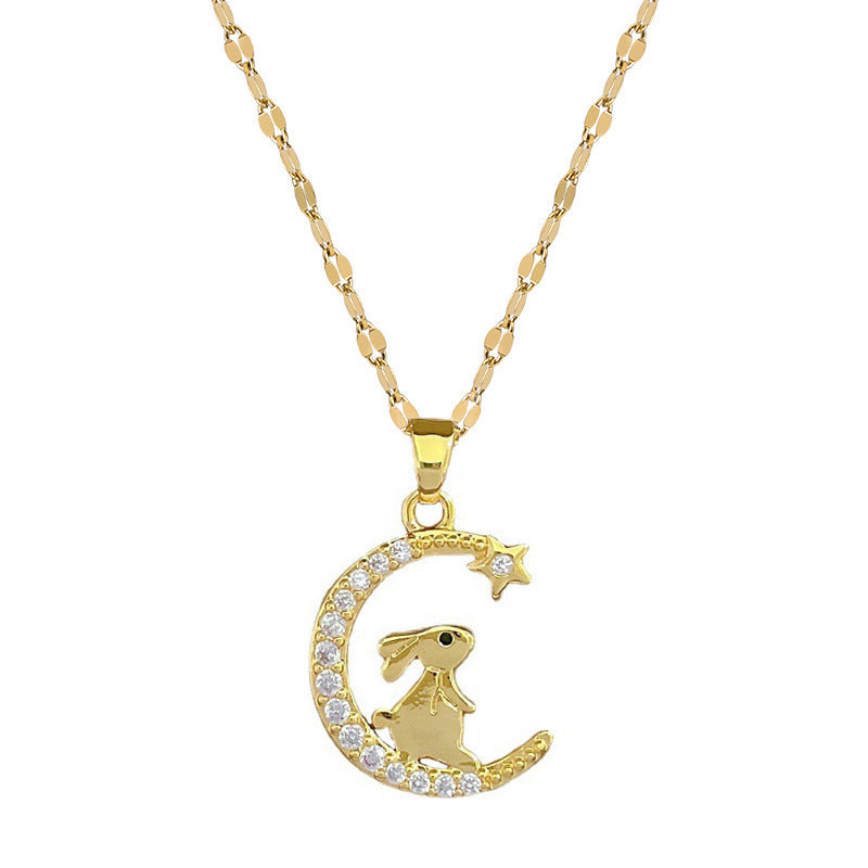 Bunny Crescent Moon Necklace