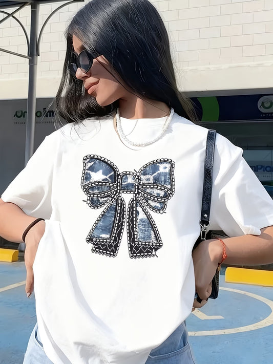 Short-Sleeved Shirt with Cowboy Bow Tie Print