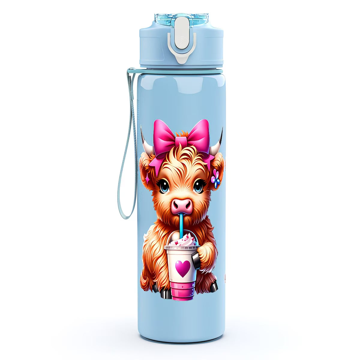 A Cute Highland Cow Themed Plastic Water Cup, Large Capacity, Leak-Proof,