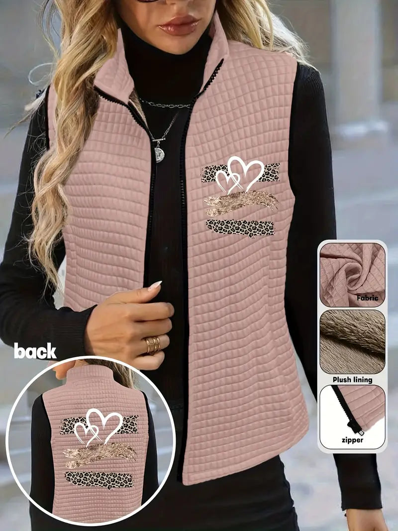 Leopard print and love print zip vest,